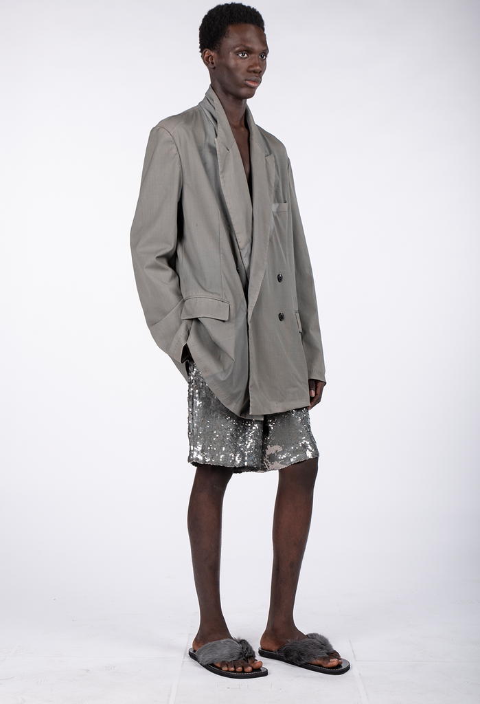 Dries van Noten Embellished Piperi Shorts Silver 241-020951-8342