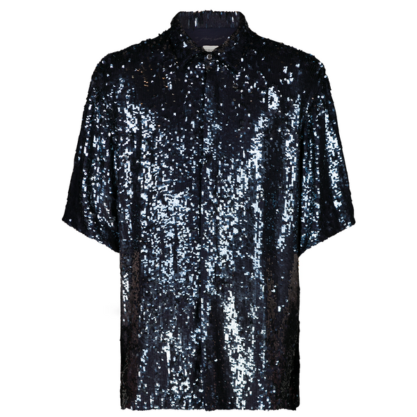 Dries van Noten Cassidye Embossed Shirt Midnight Blue 241-020718-8342