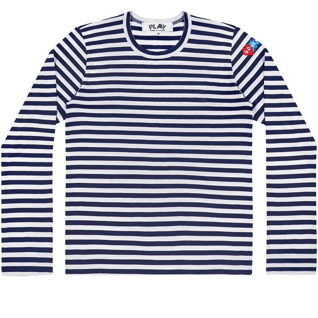 COMME des GARCONS PLAY Artist Invader Striped Longsleeve Navy