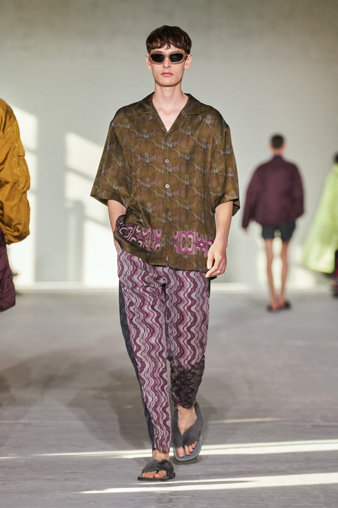 Dries van Noten Parkino Layered Wave Printed Pants Purple 241-020937-8098