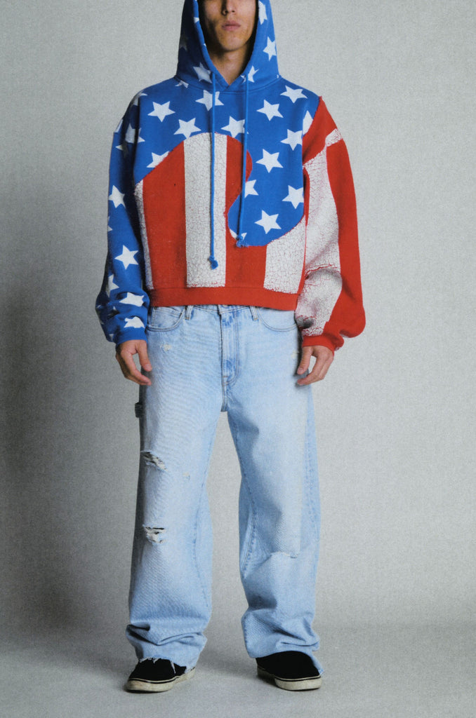 ERL Stars and Stripes Swirl Hooded Sweatshirt American Flag