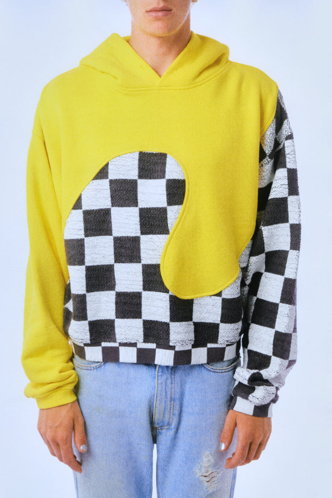 Swirl Yellow Checker Hooded Sweatshirt