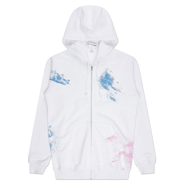 Garment Printed Zip-Up Hooded Sweatshirt White