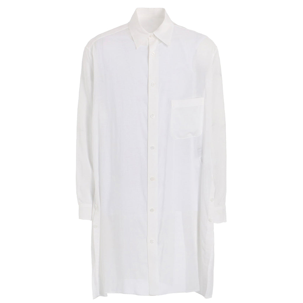 Yohji Yamamoto POUR HOMME Modal Lawn Back Panelled Slit Blouse White