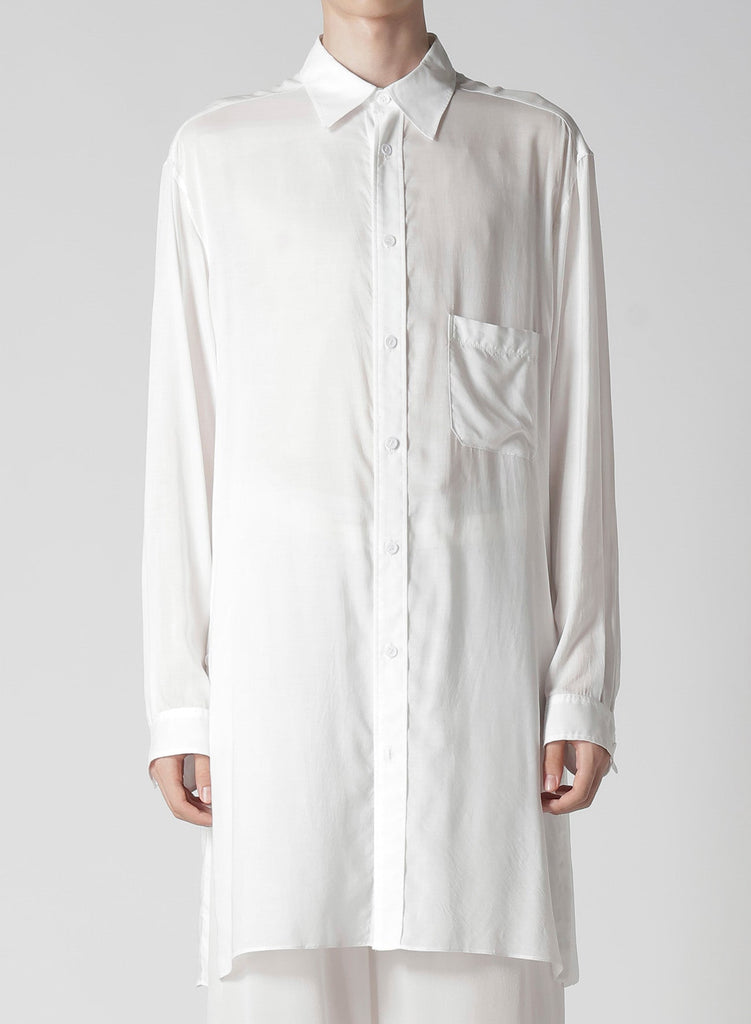 Yohji Yamamoto POUR HOMME Modal Lawn Back Panelled Slit Blouse White