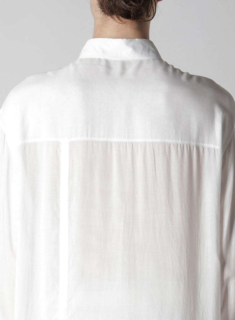 Yohji Yamamoto POUR HOMME Modal Lawn Back Panelled Slit Blouse White