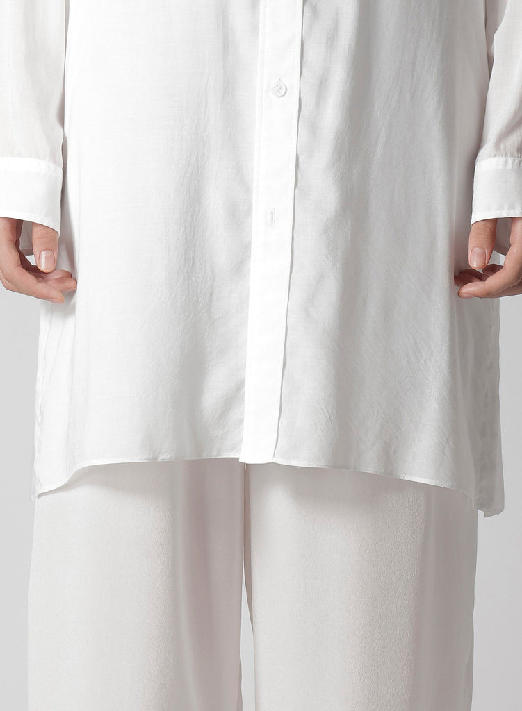 Yohji Yamamoto POUR HOMME Modal Lawn Back Panelled Slit Blouse White