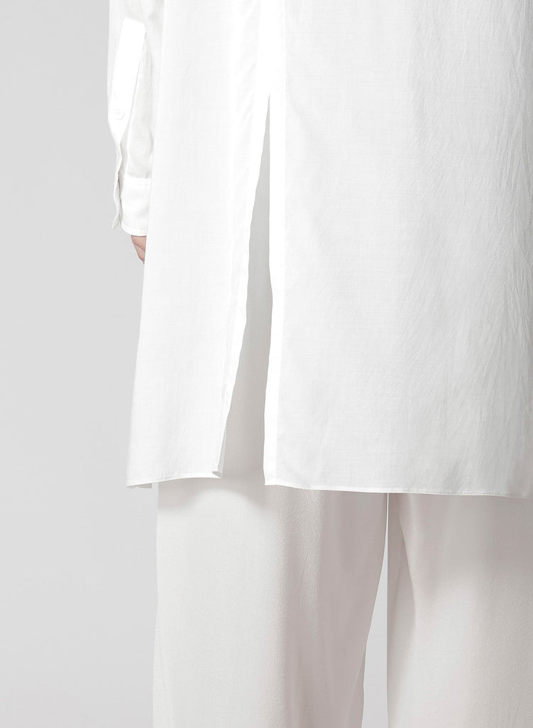 Yohji Yamamoto POUR HOMME Modal Lawn Back Panelled Slit Blouse White