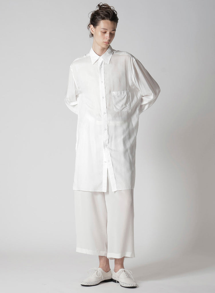 Yohji Yamamoto POUR HOMME Modal Lawn Back Panelled Slit Blouse White