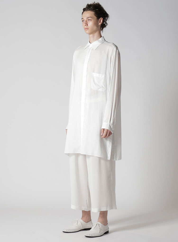Yohji Yamamoto POUR HOMME Modal Lawn Back Panelled Slit Blouse White