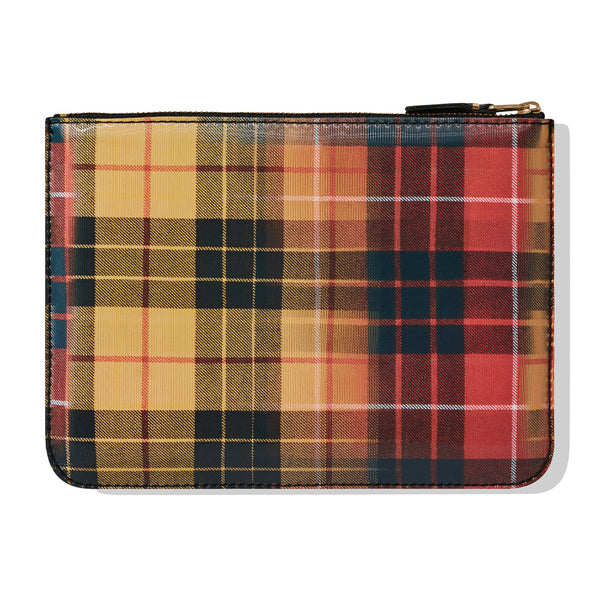 COMME des GARCONS WALLETS Lenticular Tartan Zip Pouch Red