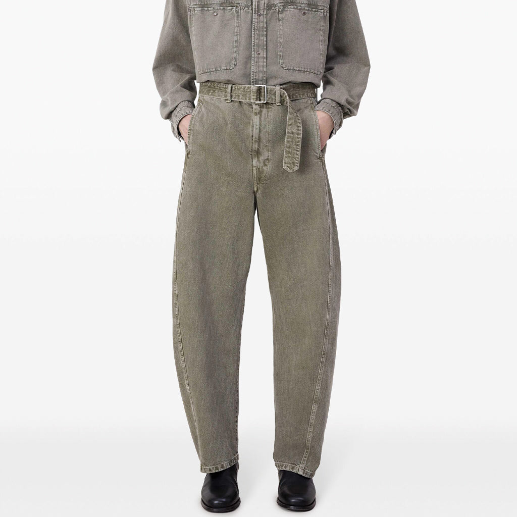 LEMAIRE Twisted Belted Denim Pants Snow Olive