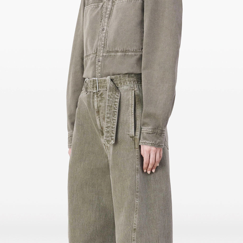 LEMAIRE Twisted Belted Denim Pants Snow Olive