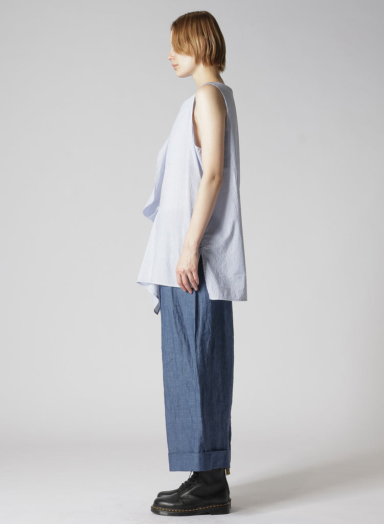 Y's O-Right Front Drape Top Striped Blue YS-B11-013-02-01