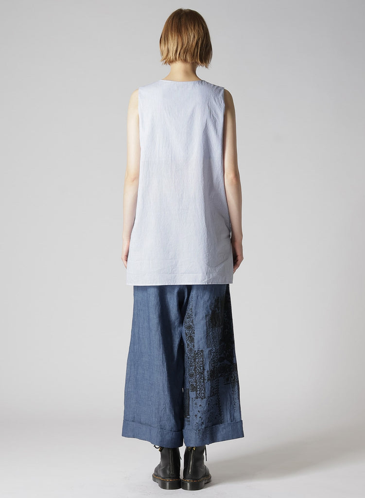 Y's O-Right Front Drape Top Striped Blue YS-B11-013-02-01
