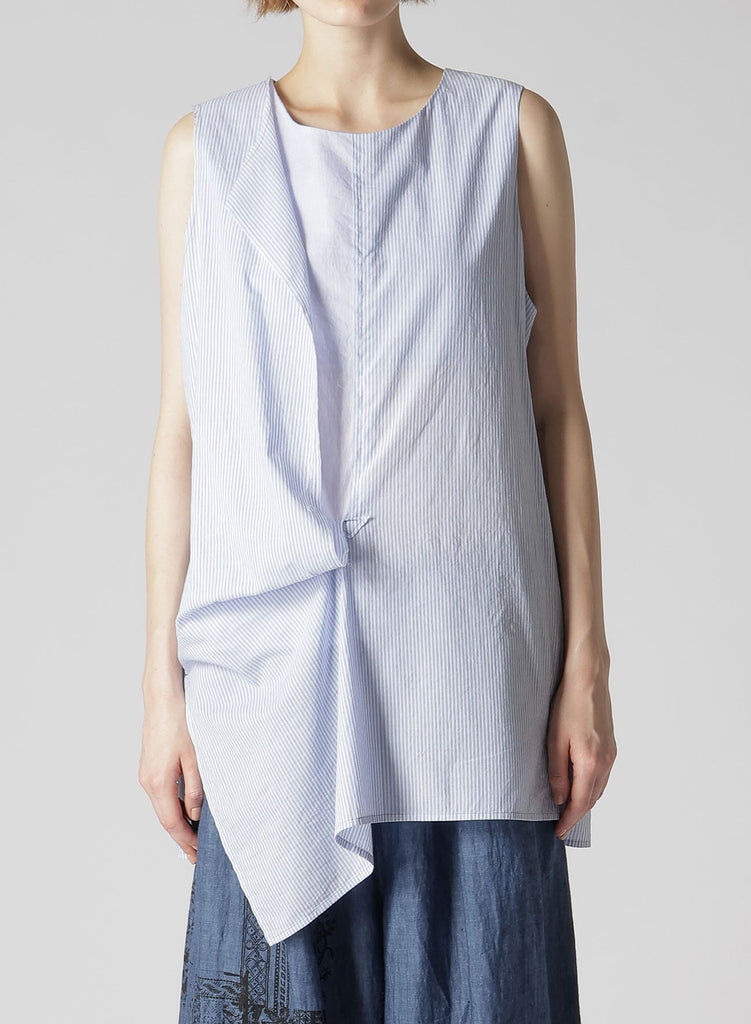Y's O-Right Front Drape Top Striped Blue YS-B11-013-02-01