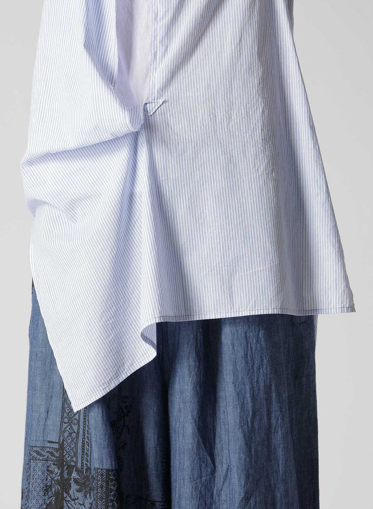 Y's O-Right Front Drape Top Striped Blue YS-B11-013-02-01