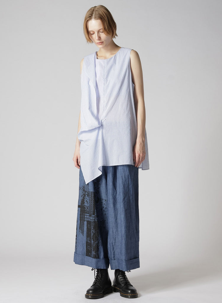 Y's O-Right Front Drape Top Striped Blue YS-B11-013-02-01