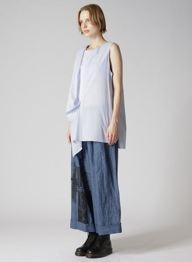 Y's O-Right Front Drape Top Striped Blue YS-B11-013-02-01
