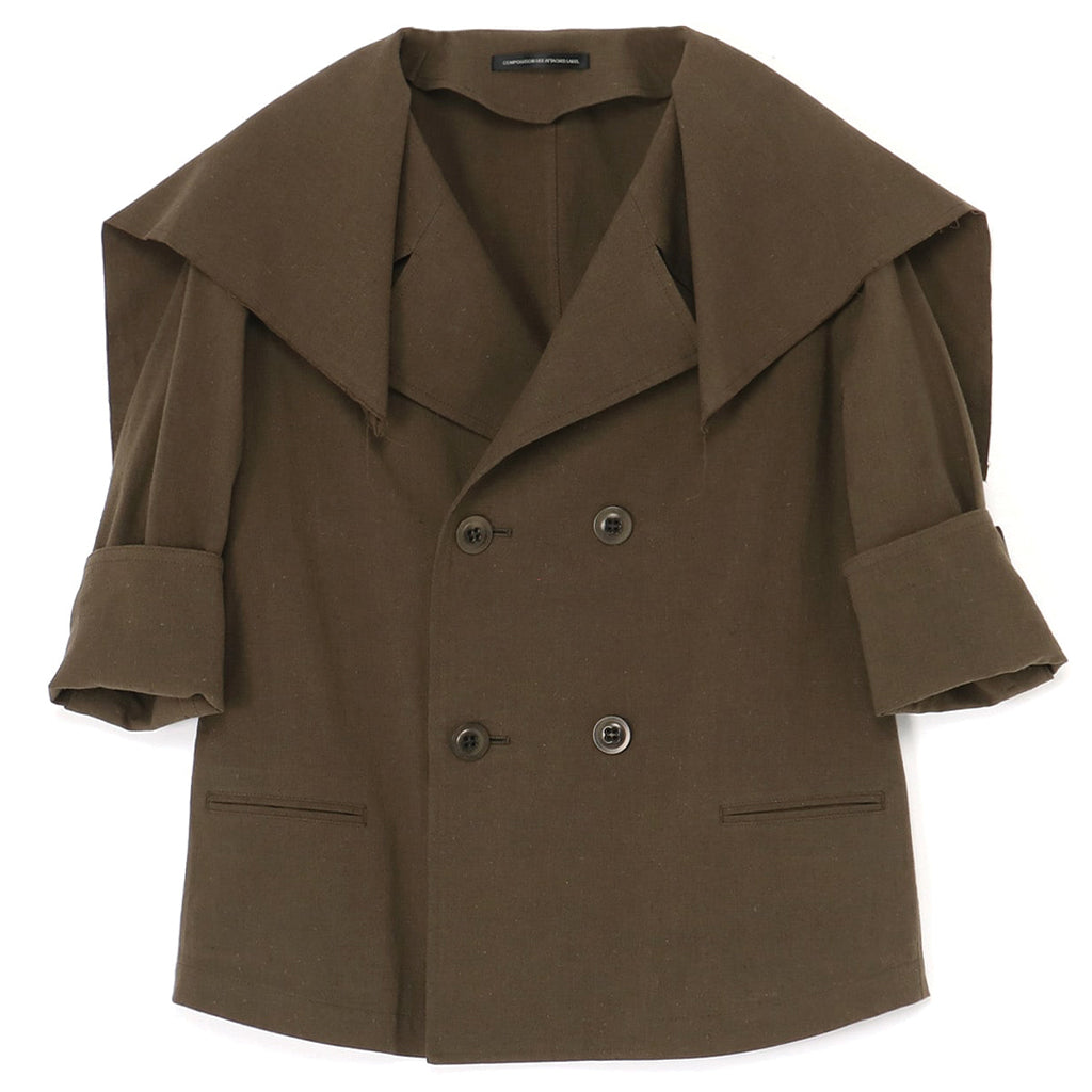 Y's Cotton Flax Linen Poplin Sailor Collar Jacket Khaki YS-J14-010-1-02