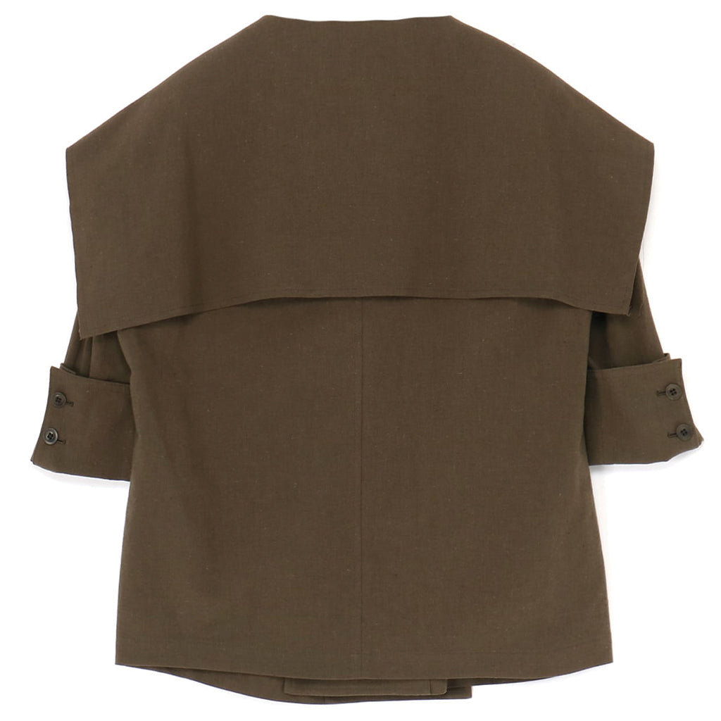 Y's Cotton Flax Linen Poplin Sailor Collar Jacket Khaki YS-J14-010-1-02
