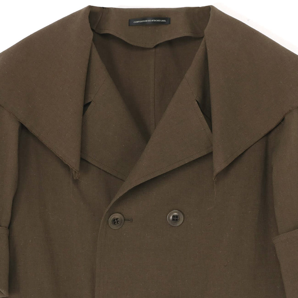 Y's Cotton Flax Linen Poplin Sailor Collar Jacket Khaki YS-J14-010-1-02
