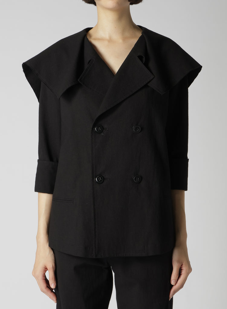 Y's Cotton Flax Linen Poplin Sailor Collar Jacket Black YS-J14-01-2