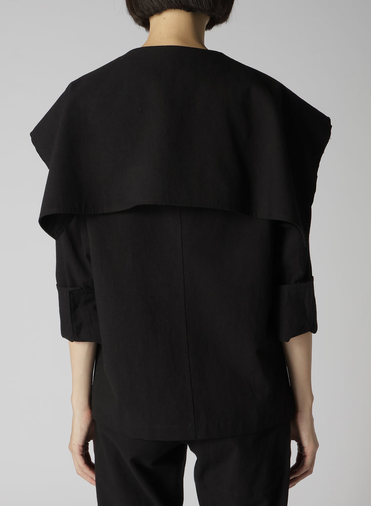 Y's Cotton Flax Linen Poplin Sailor Collar Jacket Black YS-J14-01-2
