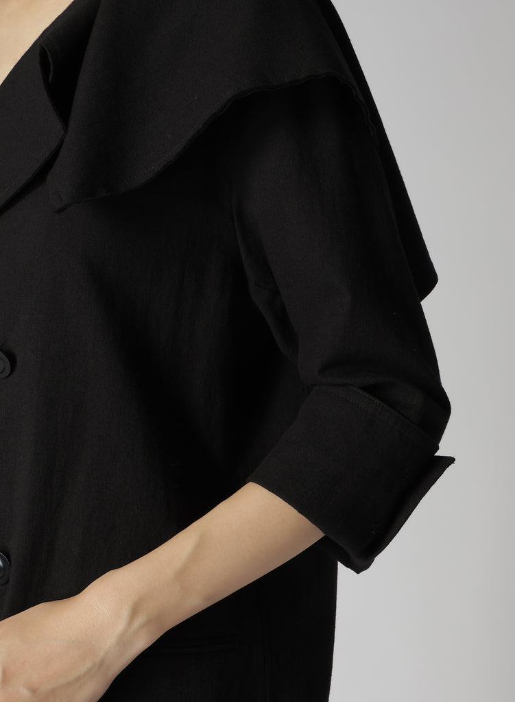 Y's Cotton Flax Linen Poplin Sailor Collar Jacket Black YS-J14-01-2