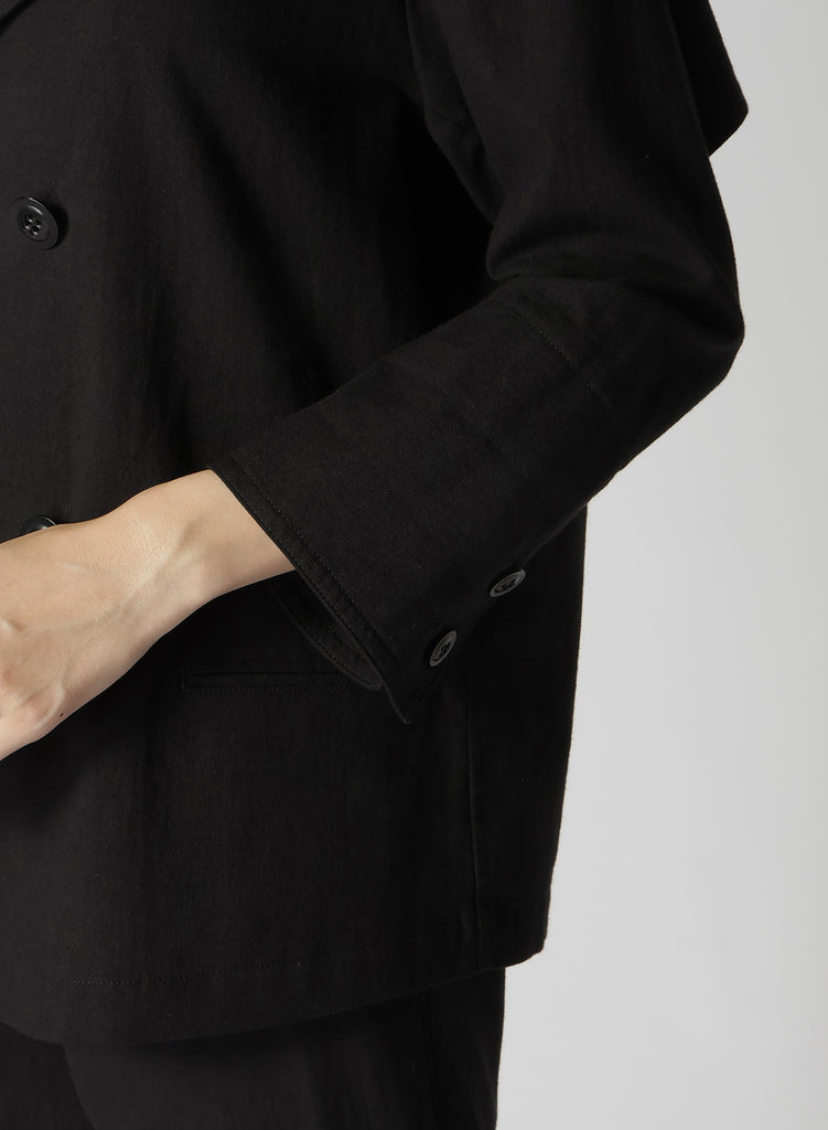 Y's Cotton Flax Linen Poplin Sailor Collar Jacket Black YS-J14-01-2