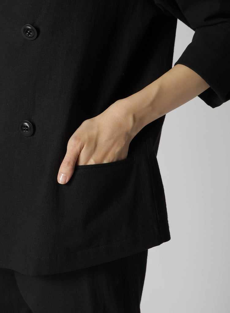 Y's Cotton Flax Linen Poplin Sailor Collar Jacket Black YS-J14-01-2