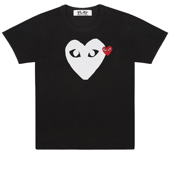White / Red Heart T-Shirt Black