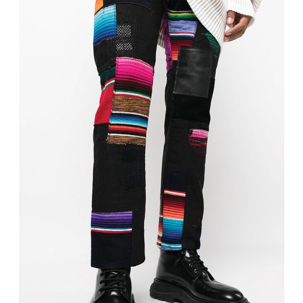 A JON PATCHWORK BLACK PANTS - WAIST 28