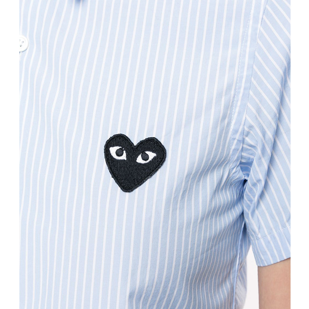 COMME des GARCONS PLAY Black Heart Blue Striped Short Sleeve Shirt