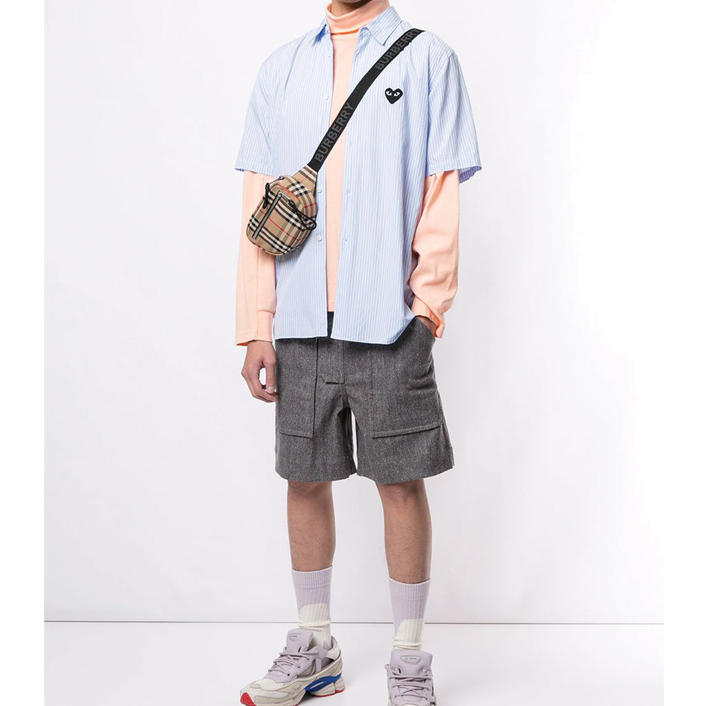 COMME des GARCONS PLAY Black Heart Blue Striped Short Sleeve Shirt