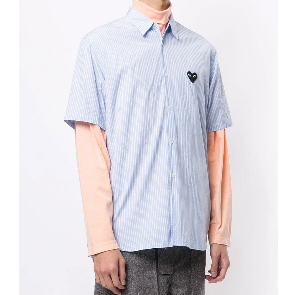 COMME des GARCONS PLAY Black Heart Blue Striped Short Sleeve Shirt
