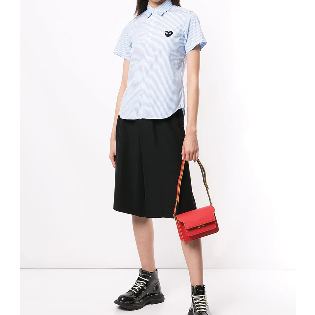 COMME des GARCONS PLAY Black Heart Blue Striped Short Sleeve Shirt