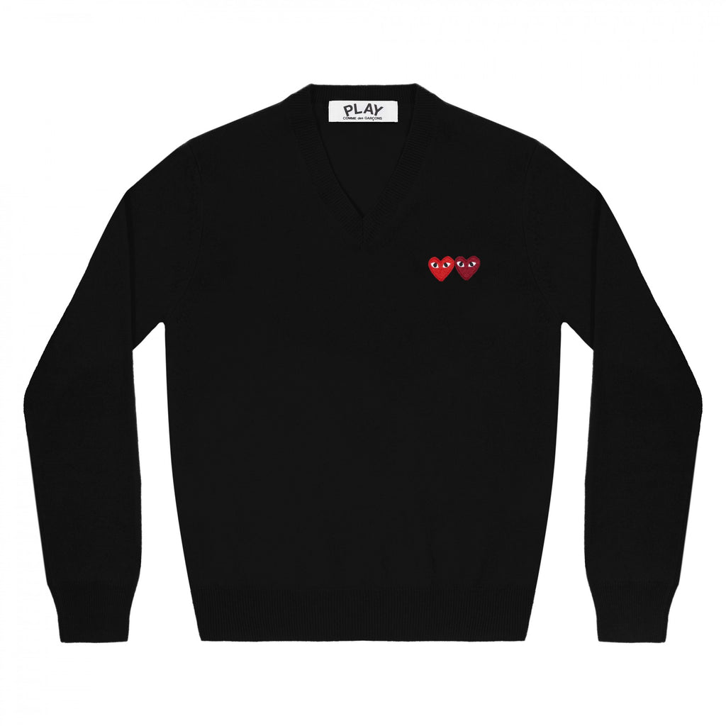 COMME des GARCONS PLAY Double Heart V-Neck Knit Black