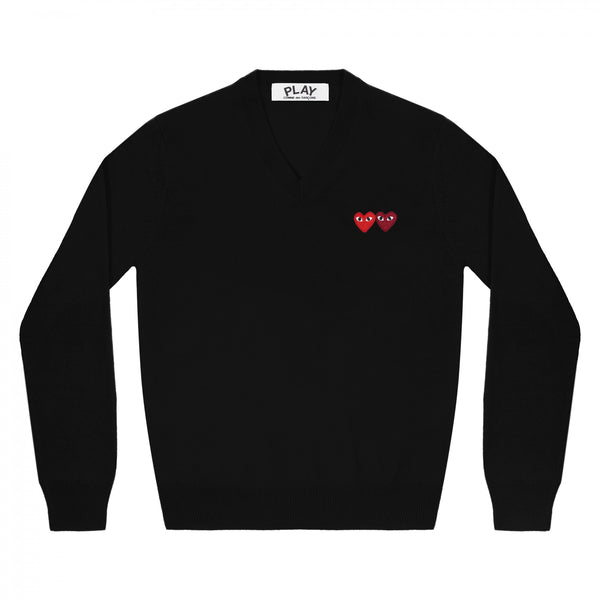 COMME des GARCONS PLAY Double Heart V-Neck Knit Black