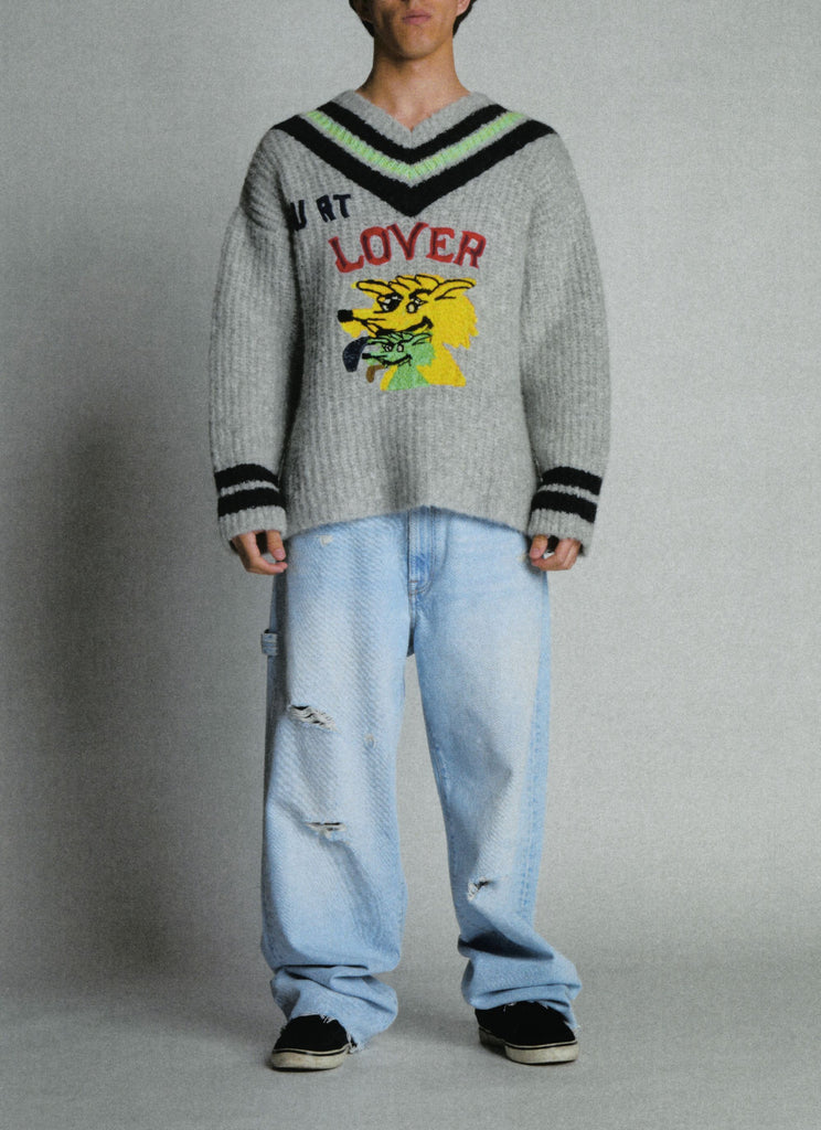 ERL Hurt Lover Varsity V-Neck Knitted Sweater ERL07N004