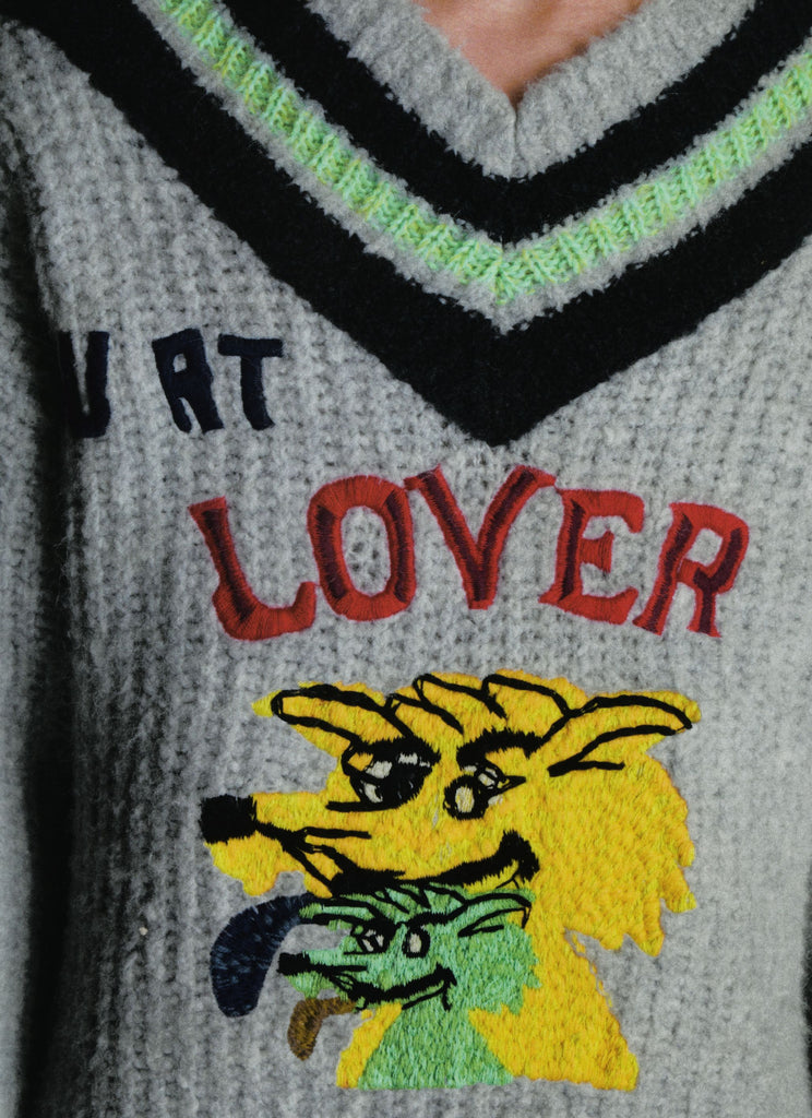 ERL Hurt Lover Varsity V-Neck Knitted Sweater ERL07N004