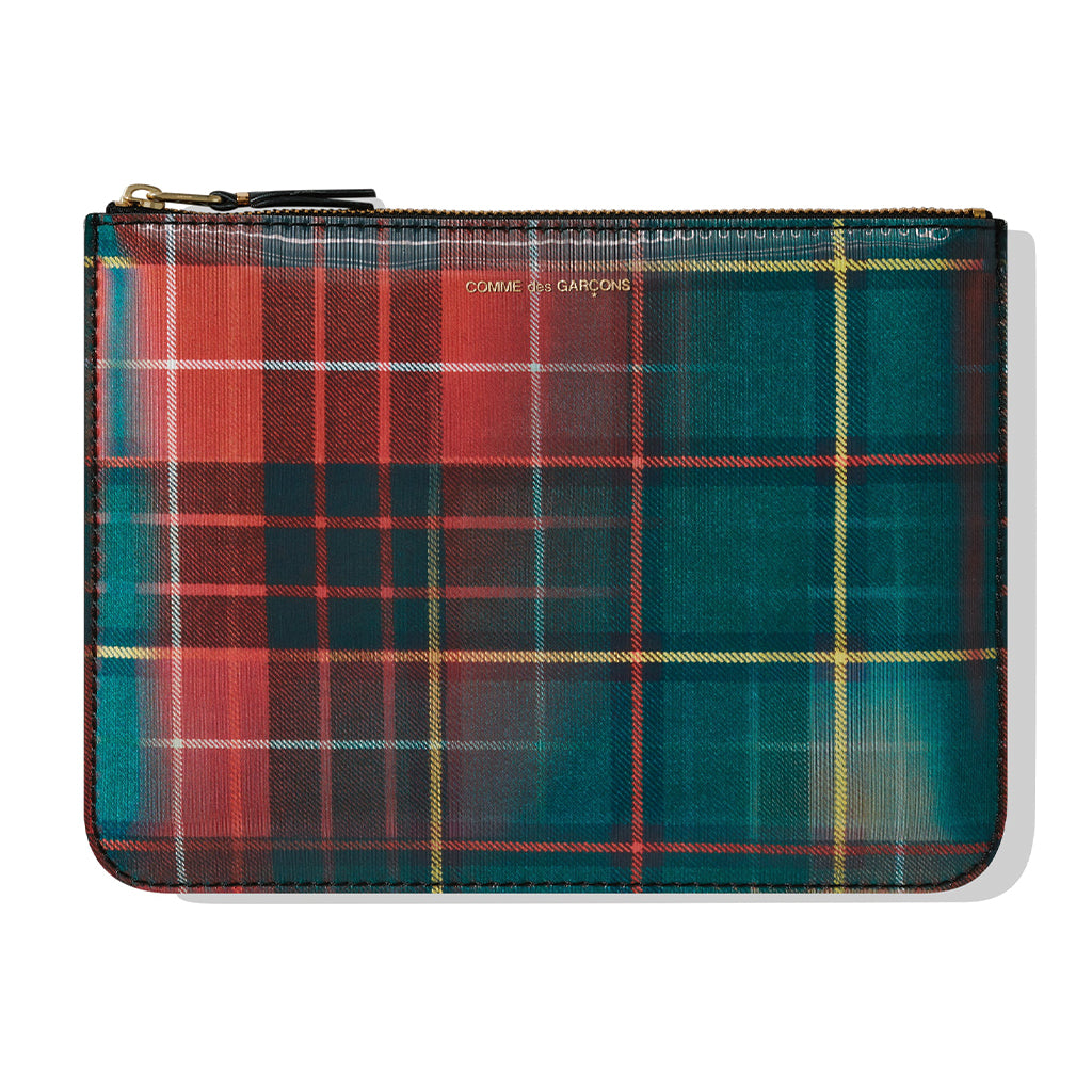 COMME des GARCONS WALLETS Lenticular Tartan Zip Pouch Red