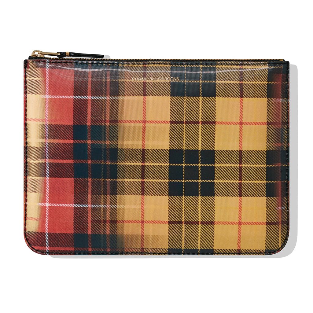 COMME des GARCONS WALLETS Lenticular Tartan Zip Pouch Red