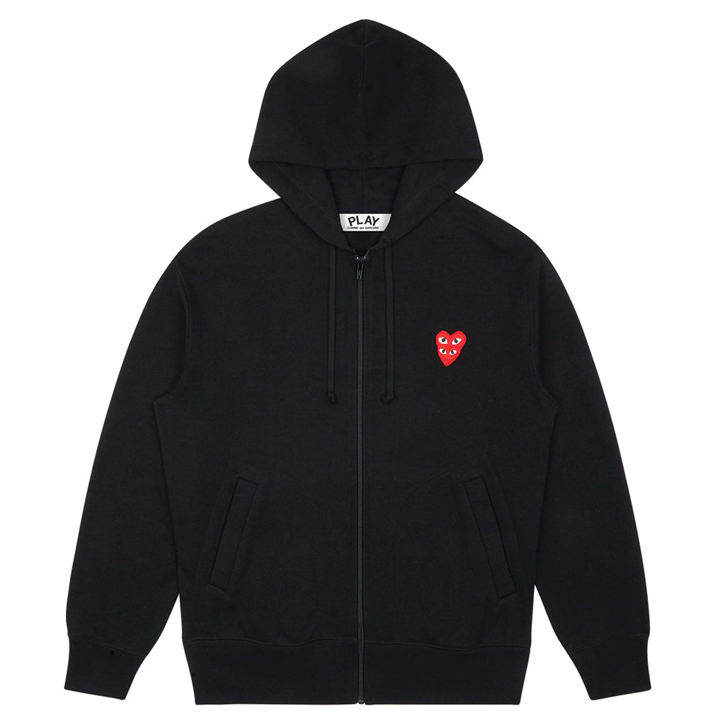 COMME des GARCONS PLAY Double Heart Hooded Zip-Up Sweatshirt Black
