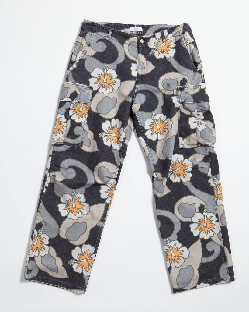 Hibiscus Printed Cargo Pants Grey