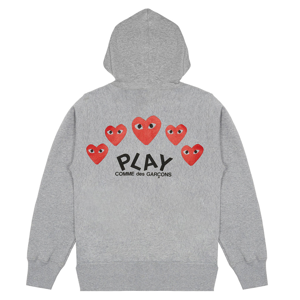 COMME des GARCONS PLAY Hooded Sweatshirt With 5 Hearts Grey