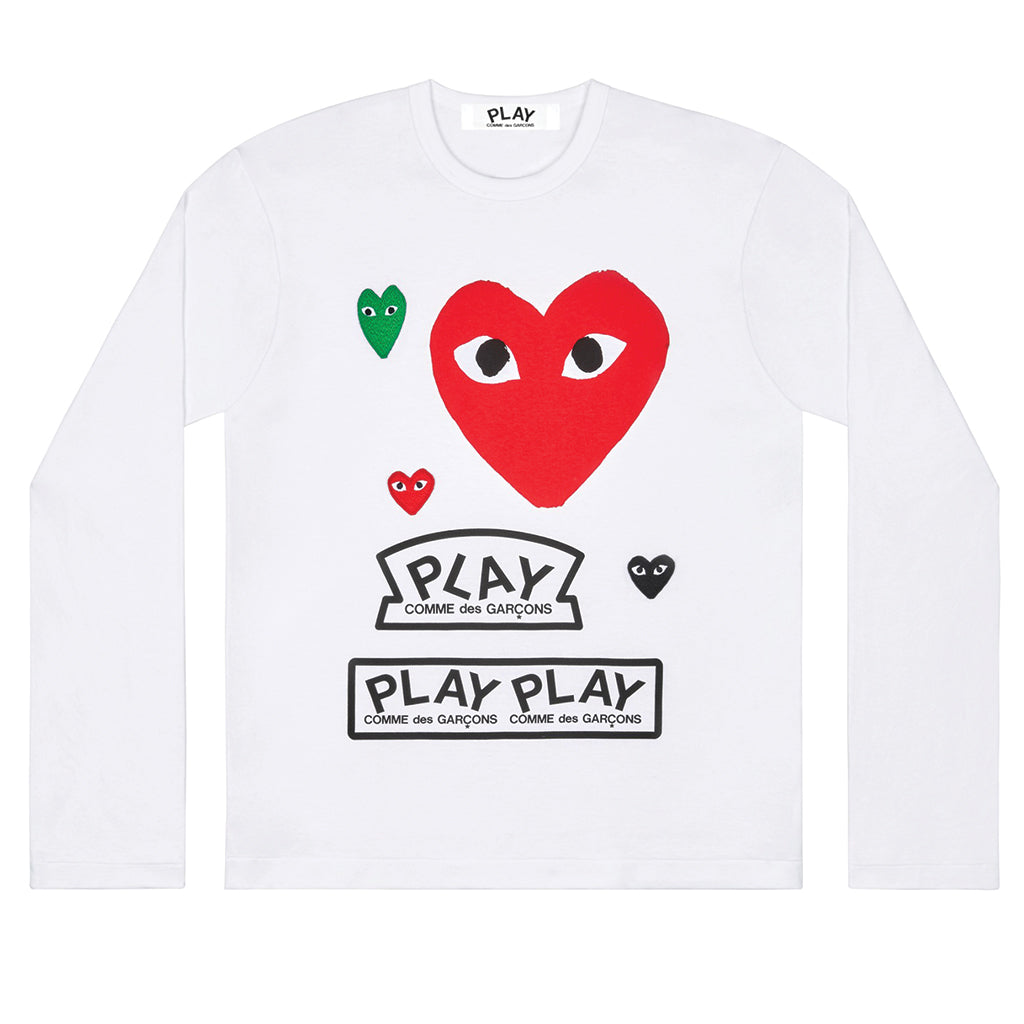 COMME des GARCONS PLAY Multi Logo Longsleeve Red Heart