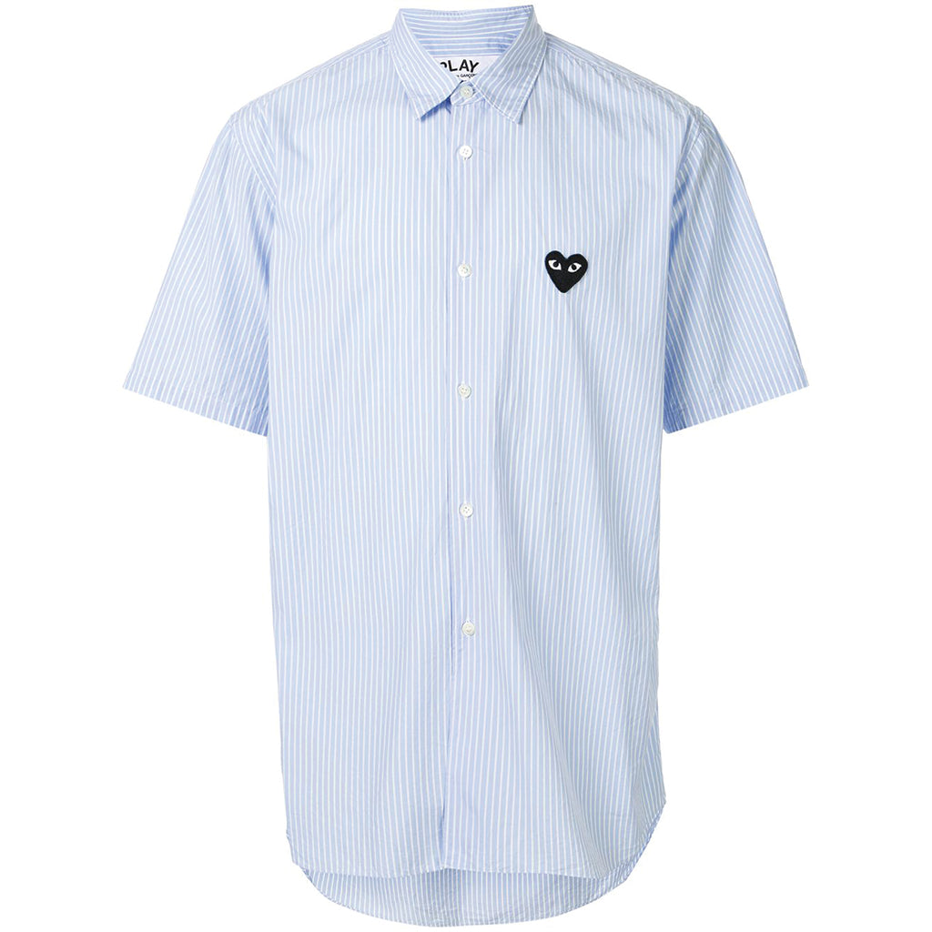 COMME des GARCONS PLAY Black Heart Blue Striped Short Sleeve Shirt
