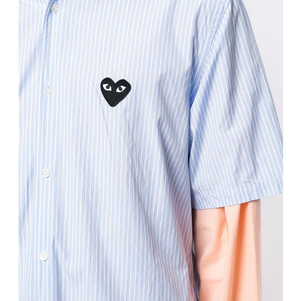 COMME des GARCONS PLAY Black Heart Blue Striped Short Sleeve Shirt
