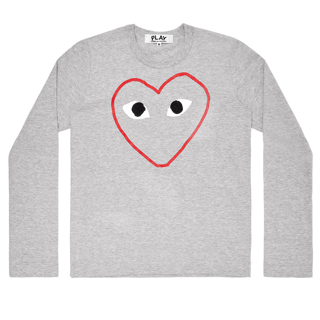 COMME des GARCONS PLAY Outlined Red Heart Longsleeve T-Shirt Grey